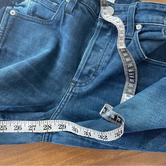 AMO Women’s Dark Wash Babe Jeans Eclipse Denim Raw Hem High Rise Blue Button Fly - Picture 11 of 11